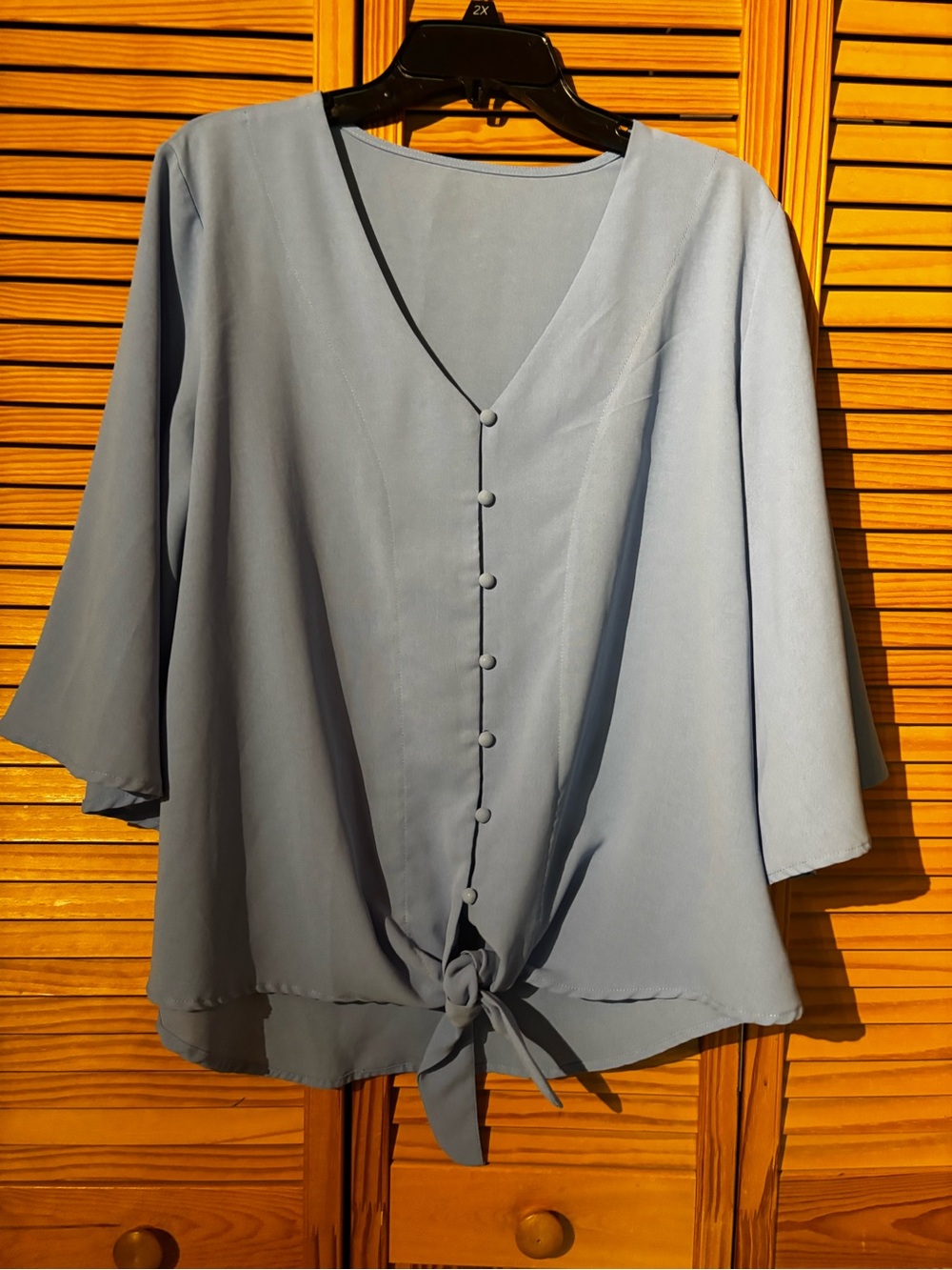 Light Blue Women's Tie-Front Blouse